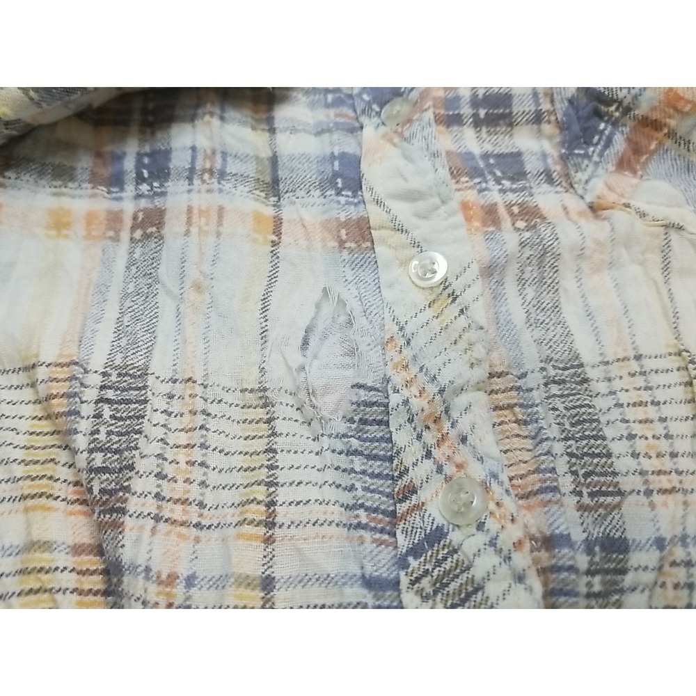 American Sweetheart Womens Plaid Long Sleeve Button Up Distressed Shirt - Picture 5 of 9